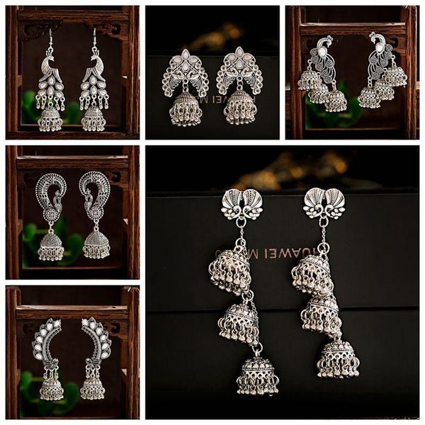 antique gypsy jhumka earrings women vintage sliver color flower birds carved big bell long tassel drop earring jewelry, Silver
antique gypsy jhumka earrings women vintage sliver color flower birds carved big bell long tassel drop earring jewelry, Silver