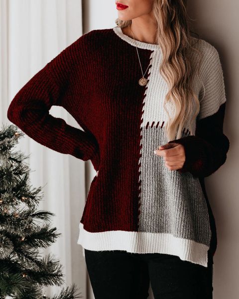 womens panelled autumn sweater long sleeve crew neck loose split sweater ladies spring high street wear, White;black
womens panelled autumn sweater long sleeve crew neck loose split sweater ladies spring high street wear, White;black