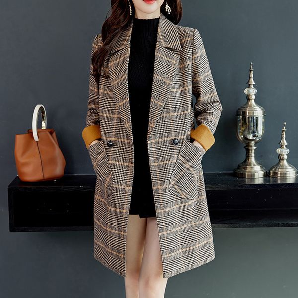 women's women wool & blends jacket autumn winter new korean casual wild plaid woolen coat, Black
women's women wool & blends jacket autumn winter new korean casual wild plaid woolen coat, Black