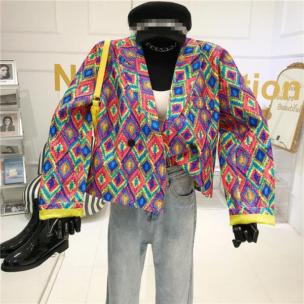 colorful oil painting niche design short blazer women's fall 2020 new retro lapel loose style suit, White;black
colorful oil painting niche design short blazer women's fall 2020 new retro lapel loose style suit, White;black