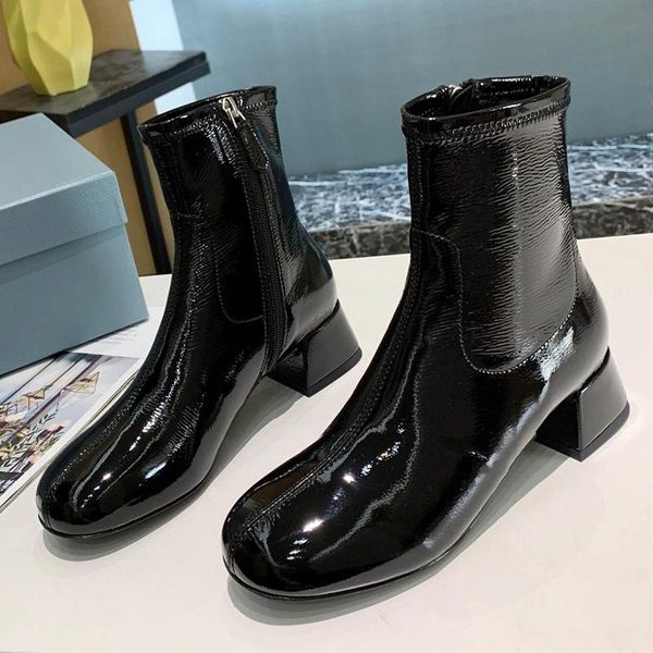 women leather boots fashion spring autumn square heels shoes brand female zip boots, Black
women leather boots fashion spring autumn square heels shoes brand female zip boots, Black