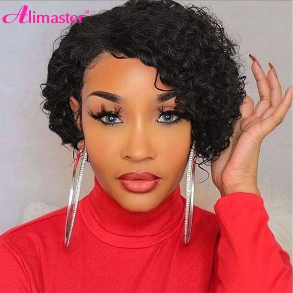 curly human hair wig short bob humain hair wigs for women pixie cut wig human hair brazilian full machine made wigs side part, Black
curly human hair wig short bob humain hair wigs for women pixie cut wig human hair brazilian full machine made wigs side part, Black