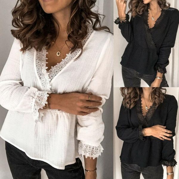 2020 women long sleeve v-neck cross shirt office lady floral lace splice solid casual blouse crochet street beach boho blouses1, White
2020 women long sleeve v-neck cross shirt office lady floral lace splice solid casual blouse crochet street beach boho blouses1, White