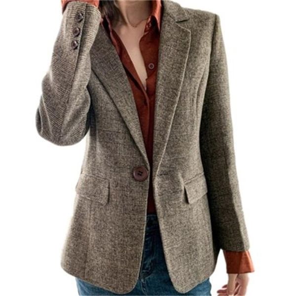 fashion business spring loose retro casual woolen plaid suit women blazers new y201026, White;black
fashion business spring loose retro casual woolen plaid suit women blazers new y201026, White;black