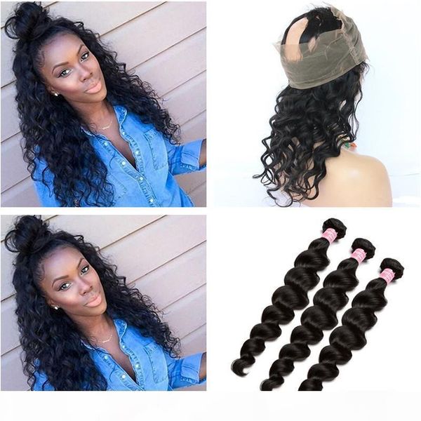 peruvian loose wave human hair weaves with 360 lace frontal pre plucked loose deep wave 360 band lace closure with 3 bundles extensions, Black;brown
peruvian loose wave human hair weaves with 360 lace frontal pre plucked loose deep wave 360 band lace closure with 3 bundles extensions, Black;brown