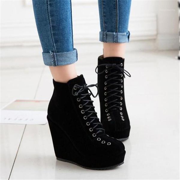 boots pxelena punk gothic creepers ankle women shoes lace up platform flock wedge high heels ladies plus size 34-431, Black
boots pxelena punk gothic creepers ankle women shoes lace up platform flock wedge high heels ladies plus size 34-431, Black