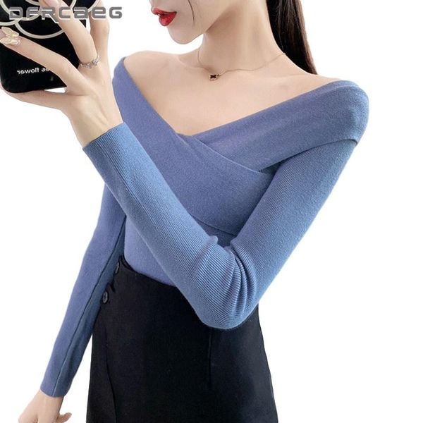 off the shoulder knitted sweater women 2020 autumn winter long sleeve v-neck pullover bottoming knitwear clothing, White;black
off the shoulder knitted sweater women 2020 autumn winter long sleeve v-neck pullover bottoming knitwear clothing, White;black