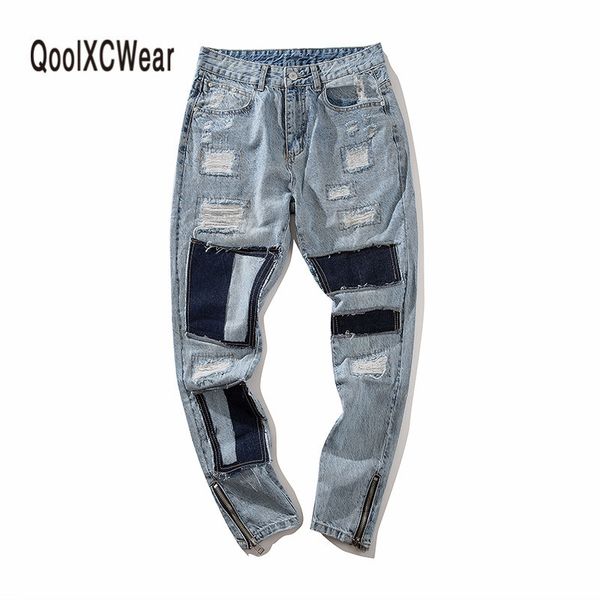 stretch destroyed ripped design fashion ankle zipper skinny jeans for men kg-506, Blue
stretch destroyed ripped design fashion ankle zipper skinny jeans for men kg-506, Blue
