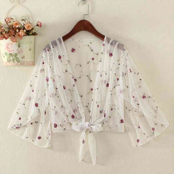 women floral shirt summer boho cardigan bandage crop kimono chiffon see-through floral beachwear perspective blusas, White
women floral shirt summer boho cardigan bandage crop kimono chiffon see-through floral beachwear perspective blusas, White
