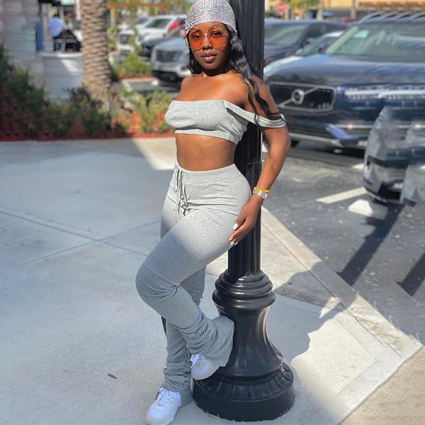 solid women sets 2pieces off shoulder crop stacked jogger trousers sweatpants high waist split pants female streetwear, White
solid women sets 2pieces off shoulder crop stacked jogger trousers sweatpants high waist split pants female streetwear, White