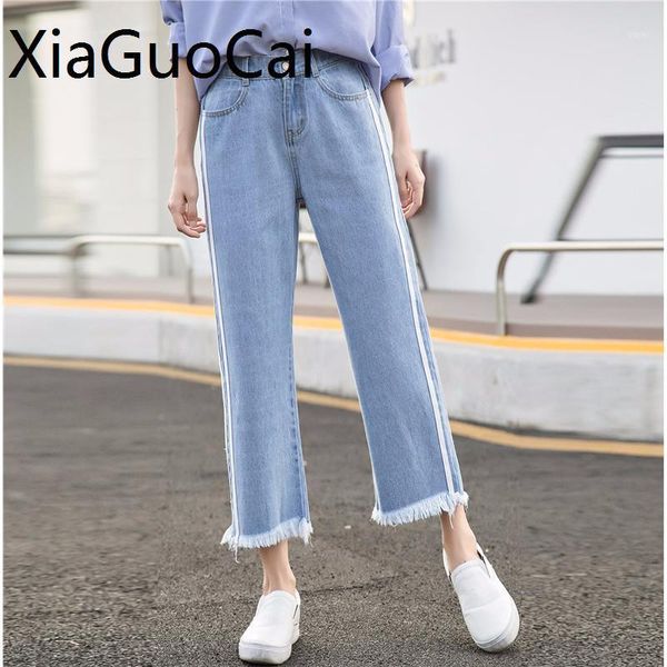 fashion woman jeans female loose mid waist wide legs pants ankle length casual striped pants for ladies1, Blue
fashion woman jeans female loose mid waist wide legs pants ankle length casual striped pants for ladies1, Blue