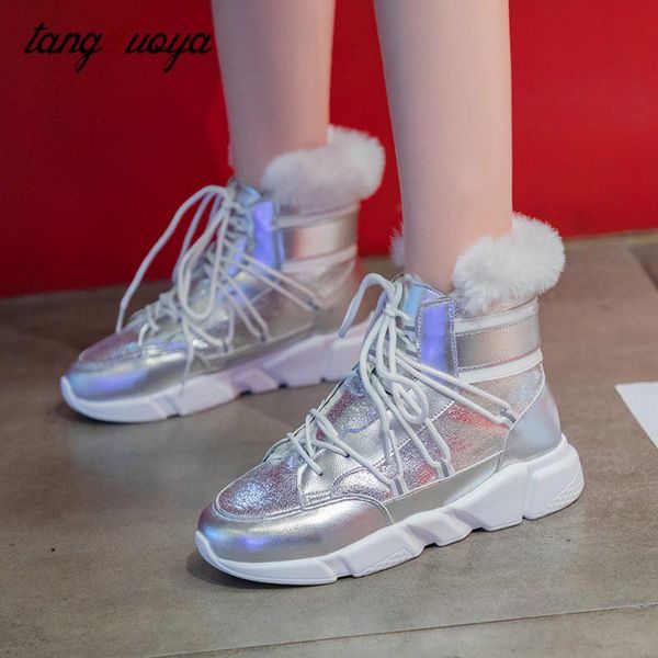 women winter snow boots female plush fur ankle boots for women silver black warm winter shoes for sneakers