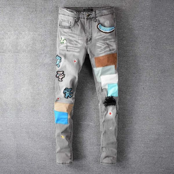 men's jeans designer patchwork gray men slim fit embroider washed trousers big size hip hop dance club dj pants, Blue
men's jeans designer patchwork gray men slim fit embroider washed trousers big size hip hop dance club dj pants, Blue