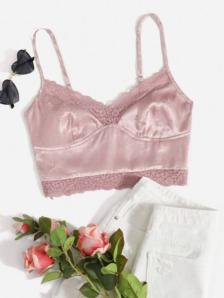 jacquard lace trim cami e0vn#, White
jacquard lace trim cami e0vn#, White