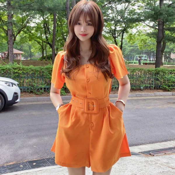 summer single breasted short sleeve high waist loose belt jumpsuit women's casual orange playsuits, Black;white
summer single breasted short sleeve high waist loose belt jumpsuit women's casual orange playsuits, Black;white