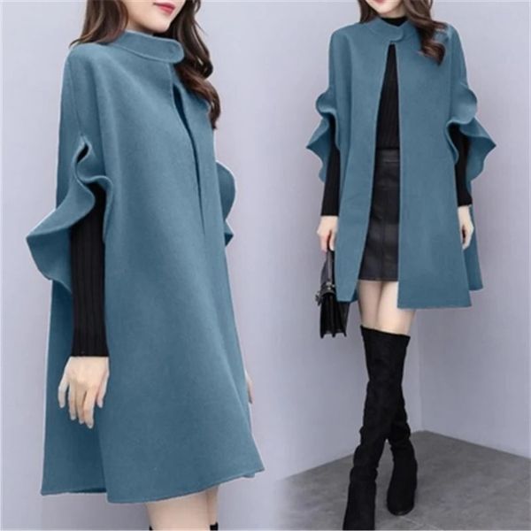 2021 autumn cloak ruffled flared sleeve women's woolen fashionable loose ladies shawl long wool coat, Black
2021 autumn cloak ruffled flared sleeve women's woolen fashionable loose ladies shawl long wool coat, Black