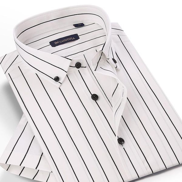 england style striped short sleeve button-down shirt pocket-less design summer casual standard-fit high-quality cotton shirts, White;black
england style striped short sleeve button-down shirt pocket-less design summer casual standard-fit high-quality cotton shirts, White;black