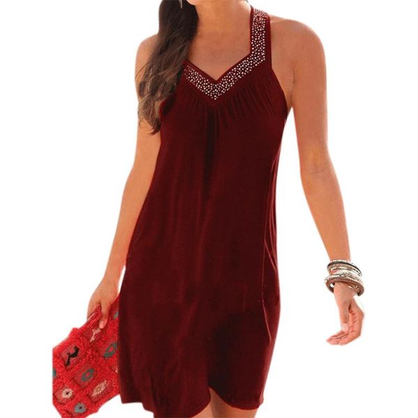 women's summer u-neck sleeveless backless diamond dress solid color for travel beach party, Black;gray
women's summer u-neck sleeveless backless diamond dress solid color for travel beach party, Black;gray