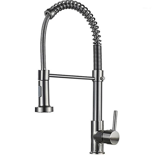 kitchen faucets commercial solid brass single handle single lever pull down sprayer spring kitchen sink faucet, silver, black1