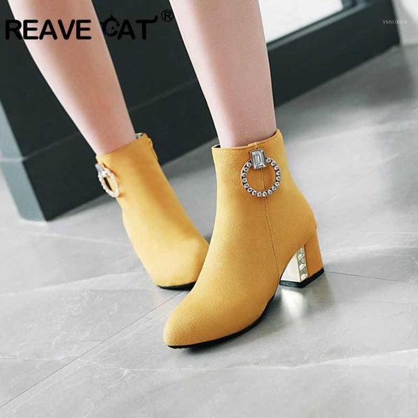 reave cat winter shoes women ankle boots zipper round toe crystal thick heel botas feminino flock mujer solid casual a13461, Black
reave cat winter shoes women ankle boots zipper round toe crystal thick heel botas feminino flock mujer solid casual a13461, Black