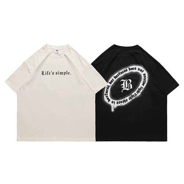 men's t-shirts gothic retro short sleeve loose oversize summer breathable trend fashion casual wear, White;black
