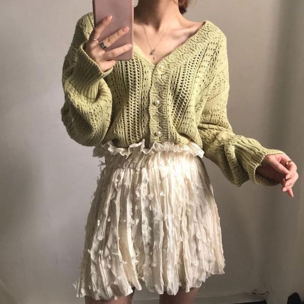 casual 2020 women v-neck knitting long sleeve sweater low knit loose spring short cardigans hollow out female outwear, White
casual 2020 women v-neck knitting long sleeve sweater low knit loose spring short cardigans hollow out female outwear, White