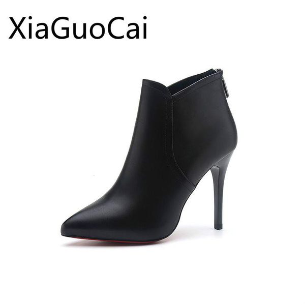 boots stiletto black women's ankle pointed toe zipper female comfortable single