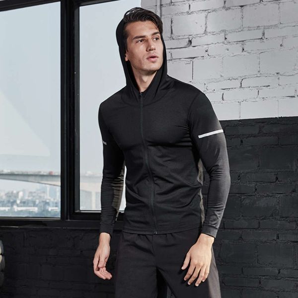 bodysuit men's long sleeve fitness suit stretch training sportswear hooded jacket basketball running top, Gray
bodysuit men's long sleeve fitness suit stretch training sportswear hooded jacket basketball running top, Gray