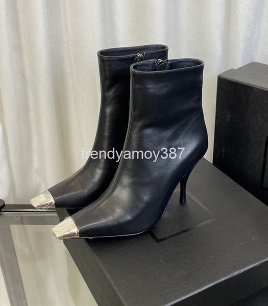 dress shoes autumn and winter metal small square head high heel short boots women's leather side zipper iron thin boots, Black
dress shoes autumn and winter metal small square head high heel short boots women's leather side zipper iron thin boots, Black