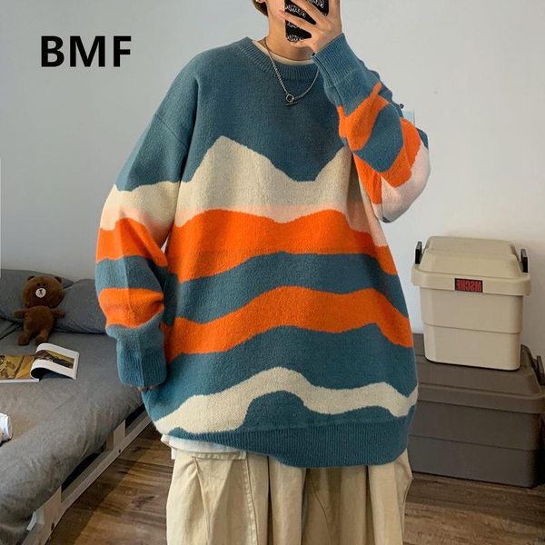 men's sweaters 2021 korean fashion contrast striped sweater winter couple clothes hip hop loose pullover streetwear men kpop top, White;black
men's sweaters 2021 korean fashion contrast striped sweater winter couple clothes hip hop loose pullover streetwear men kpop top, White;black