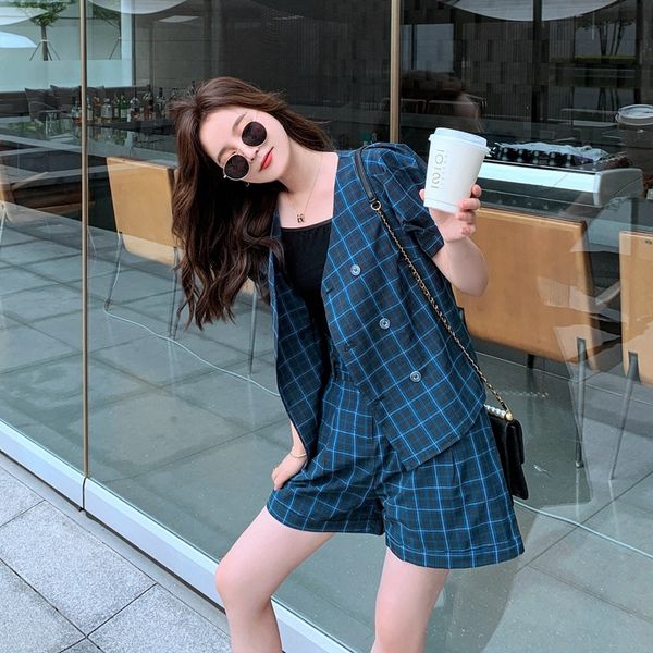 ins navy plaid v-neck shorts shirt bubble sleeve loose shirt high waistband wide leg shorts two piece set for women gwozq, Gray
ins navy plaid v-neck shorts shirt bubble sleeve loose shirt high waistband wide leg shorts two piece set for women gwozq, Gray