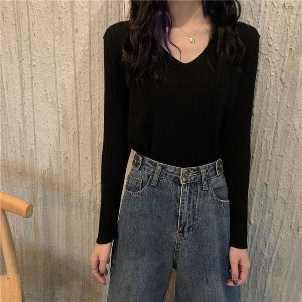 women's sweaters autumn winter 2021 korean style fashion versatile long sleeve v-neck sweater slim white bottom top, White;black
women's sweaters autumn winter 2021 korean style fashion versatile long sleeve v-neck sweater slim white bottom top, White;black