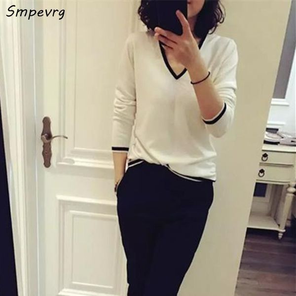 smpevrg 18 spring new women sweaters and pullovers long sleeve v-neck cashmere sweater women pullover female knitted woolen y200720, White;black
smpevrg 18 spring new women sweaters and pullovers long sleeve v-neck cashmere sweater women pullover female knitted woolen y200720, White;black