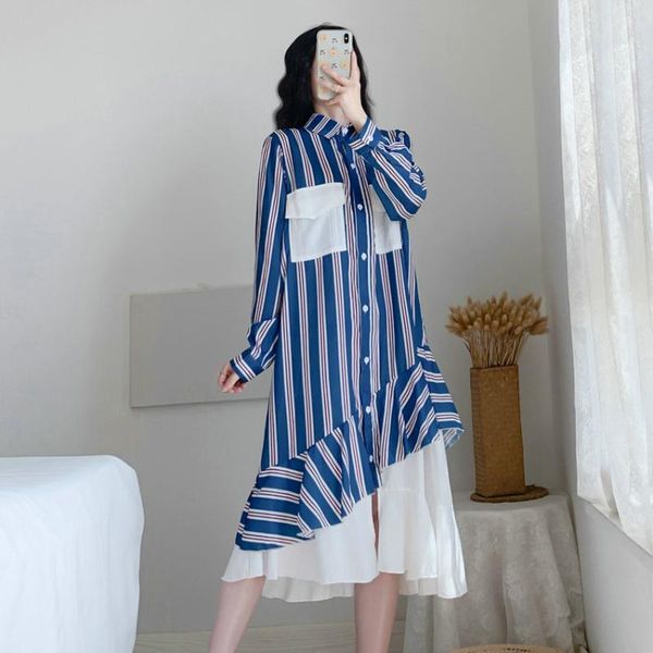 korean style women blue striped shirt dresses 2021 spring loose oversize one piece patchwork design long sleeve shirtdress 4xl, Black;gray
korean style women blue striped shirt dresses 2021 spring loose oversize one piece patchwork design long sleeve shirtdress 4xl, Black;gray