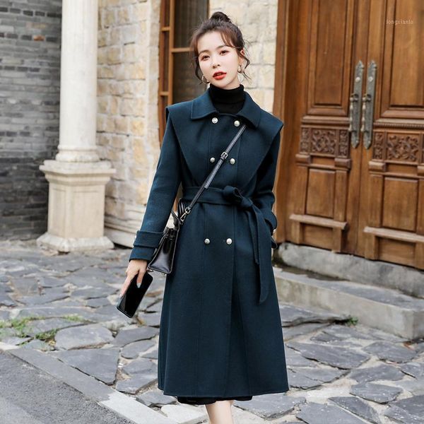 women turn-down collar button woolen coat autumn winter long sleeve pocket jacket elegant office lady plus size long coats1, Black 
women turn-down collar button woolen coat autumn winter long sleeve pocket jacket elegant office lady plus size long coats1, Black