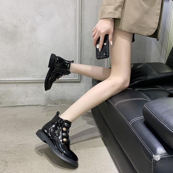 2021 autumn and winter new casual british style round toe single boots mirrored sheepskin women's boots, Black
2021 autumn and winter new casual british style round toe single boots mirrored sheepskin women's boots, Black