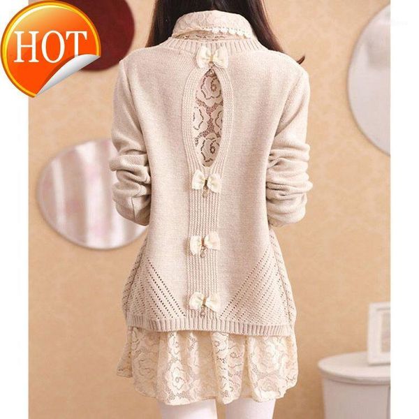 pullover sweater sweet women 2020 autumn casual sweater lace dress set back hollow out bow patch plus size long sweaters1, White;black 
pullover sweater sweet women 2020 autumn casual sweater lace dress set back hollow out bow patch plus size long sweaters1, White;black