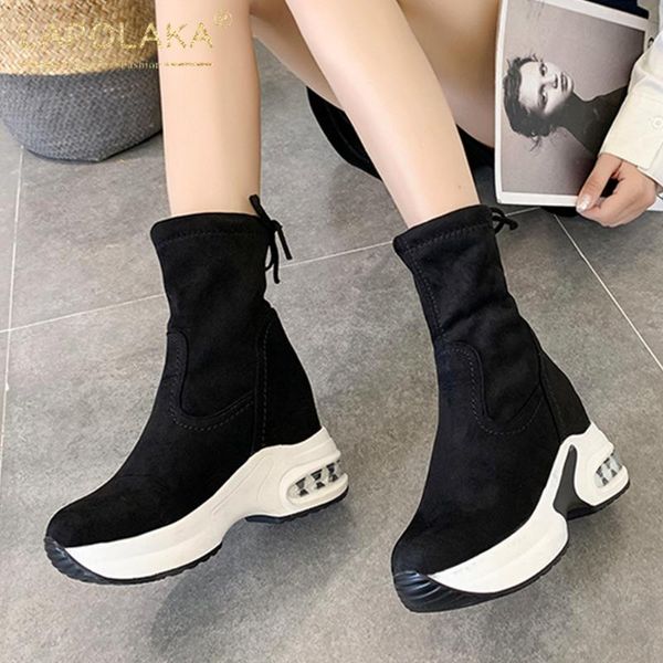 lapolaka new stretch fabric height increasing round toe slip on high heels platform woman shoes women's leisure boots, Black
lapolaka new stretch fabric height increasing round toe slip on high heels platform woman shoes women's leisure boots, Black