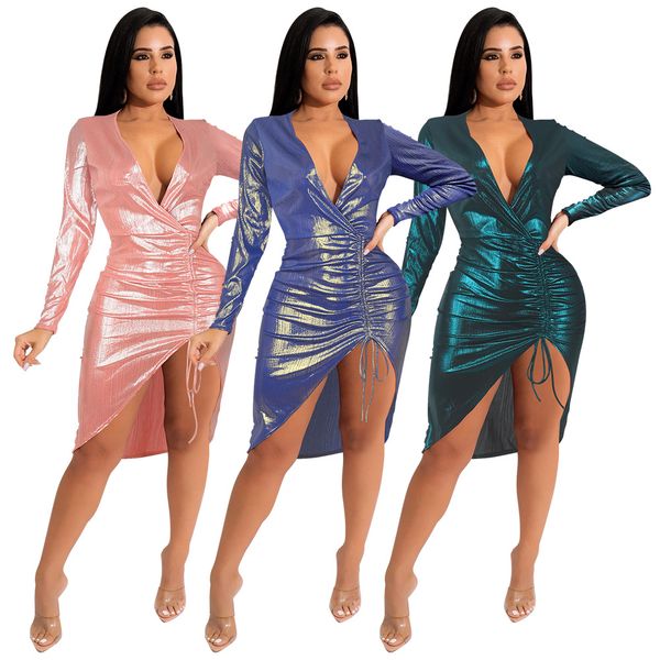 woman dress party deep v bodycon long sleeve solid irregular drawstring shiny sliming short dresses, Black;gray
woman dress party deep v bodycon long sleeve solid irregular drawstring shiny sliming short dresses, Black;gray