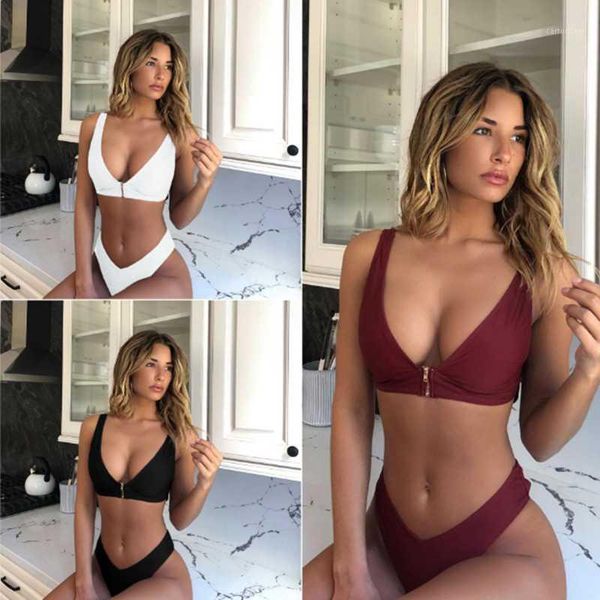 new high waist bikini set solid color zipper thong swimsuit summer vacation swimwear women charming beachwear bathing suit1, White;black
new high waist bikini set solid color zipper thong swimsuit summer vacation swimwear women charming beachwear bathing suit1, White;black