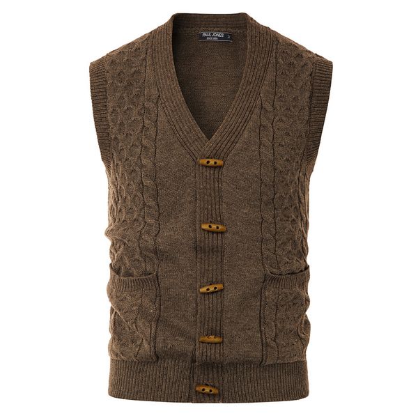 paul jones sweater vest men v-neck wood button knitted vest sleeveless cable knitwear cardigan waistcoat with pockets for spring, White;black
paul jones sweater vest men v-neck wood button knitted vest sleeveless cable knitwear cardigan waistcoat with pockets for spring, White;black
