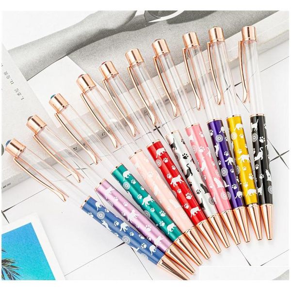 20 Color Cartoon Diy Empty Tube Metal Ballpoint Pens Student Writing Gift Self-filling Floating Glitter Crystal Pen New Design Jhxpp