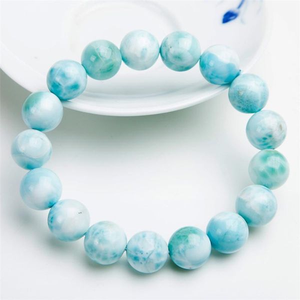 natural genuine blue white natural larimar bracelet women men stretch round beads jewelry bracelet 12mm, Black