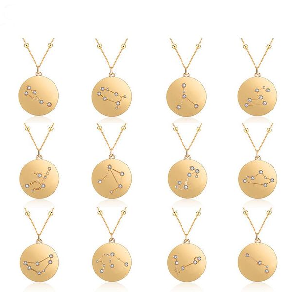 luxury 12 constellation necklaces boho crystal gold round pendant necklace women virgo taurus leo gemini zircon collier bijoux, Silver
luxury 12 constellation necklaces boho crystal gold round pendant necklace women virgo taurus leo gemini zircon collier bijoux, Silver