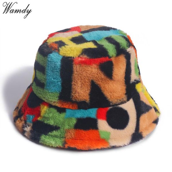 new outdoor multicolor rainbow faux fur letter pattern bucket hats women winter soft warm gorros mujer, Blue;gray
new outdoor multicolor rainbow faux fur letter pattern bucket hats women winter soft warm gorros mujer, Blue;gray