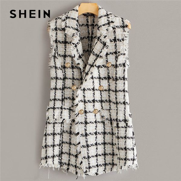 shein plaid notch collar frayed edge tweed vest blazer women autumn sleeveless double button elegant outwear long coats blazers c1008, White;black
shein plaid notch collar frayed edge tweed vest blazer women autumn sleeveless double button elegant outwear long coats blazers c1008, White;black