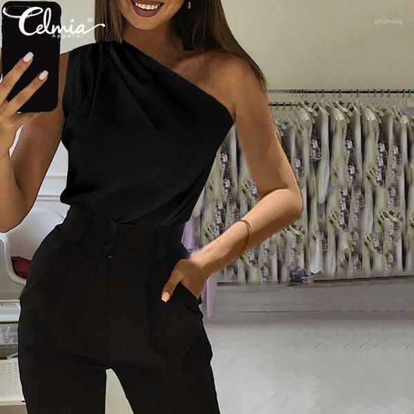 fashion celmia women summer sleeveless shirts plus size one shoulder blouses 2020 casual solid work elegant blusas 5xl1, White
fashion celmia women summer sleeveless shirts plus size one shoulder blouses 2020 casual solid work elegant blusas 5xl1, White
