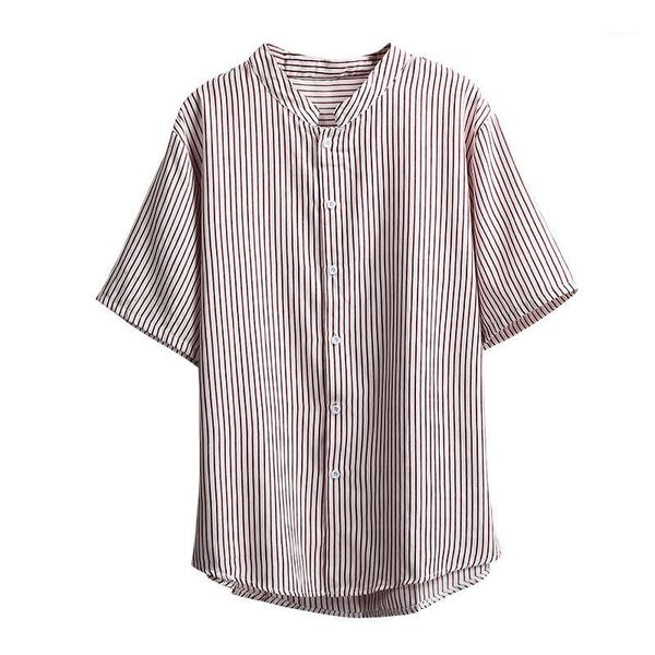 men striped print summer blouse and shirts large size stand collar short sleeves tunic streetwear buttons front casual tees 1, White;black
men striped print summer blouse and shirts large size stand collar short sleeves tunic streetwear buttons front casual tees 1, White;black