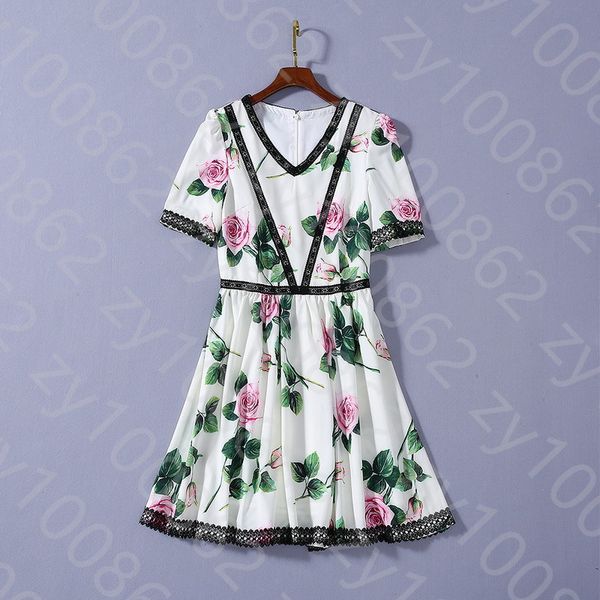 European and American women's dress 2020 summer new styles Short-sleeved v-neck lace Rose printed Fashionable dress, Black;gray
European and American women's dress 2020 summer new styles Short-sleeved v-neck lace Rose printed Fashionable dress, Black;gray