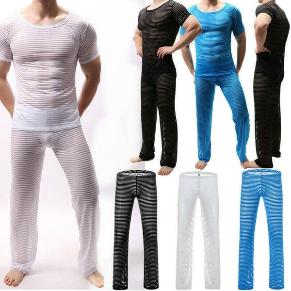 undershirts men see-through sheer mesh striped muscle bodybuilding t-shirt tee mens clothes set loose long pants trousers underwear, Black;brown
undershirts men see-through sheer mesh striped muscle bodybuilding t-shirt tee mens clothes set loose long pants trousers underwear, Black;brown